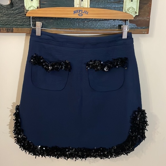 NWOT Hoss Intropia Navy Cotton Tweed-like Sequin Skirt Size 36 - Picture 4 of 16